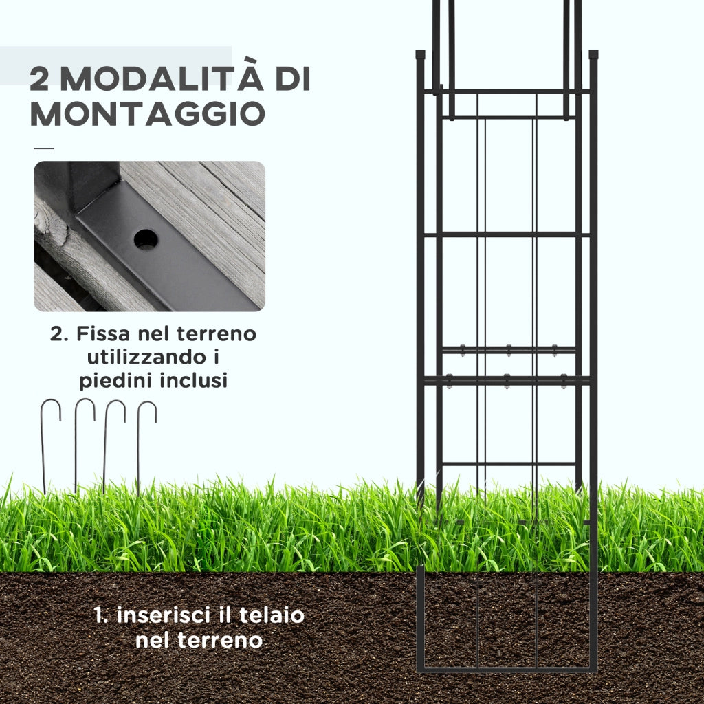 Archetto da Giardino per Piante Rampicanti e Decorazioni, Metallo Nero, 157x40x223cm