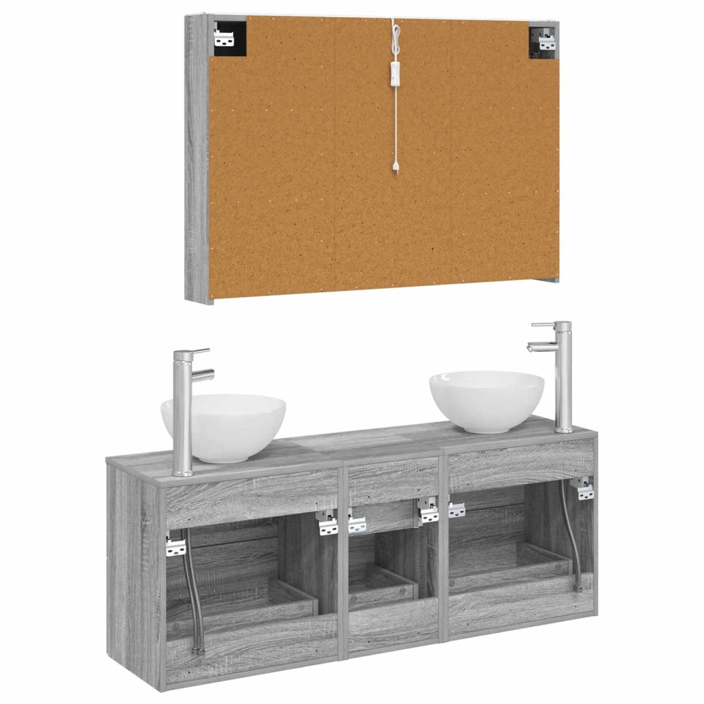 Set di mobili per il bagno 4 pcs Sonoma grigio 3406708