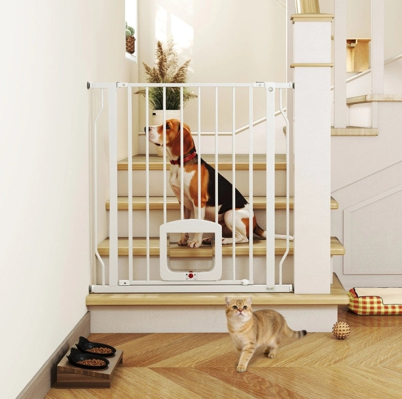 Cancelletto di sicurezza regolabile con passaggio per gatto, bianco