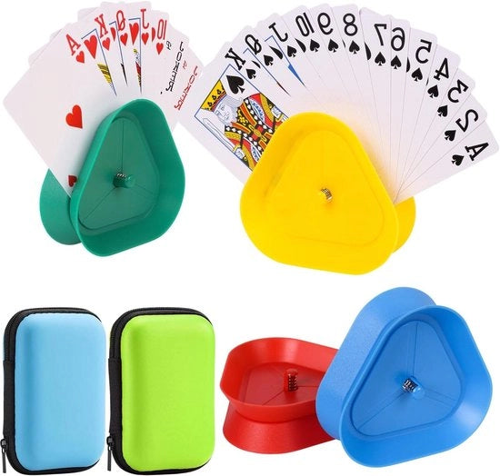 Set di supporti per carte da gioco da 4 pezzi per bambini e anziani - Presa sicura - Gioco senza mani - Inclusi contenitori per carte da gioco - Adatto per carte da gioco - Combinazione ideale per tutte le età - Modello: Allecto Plus