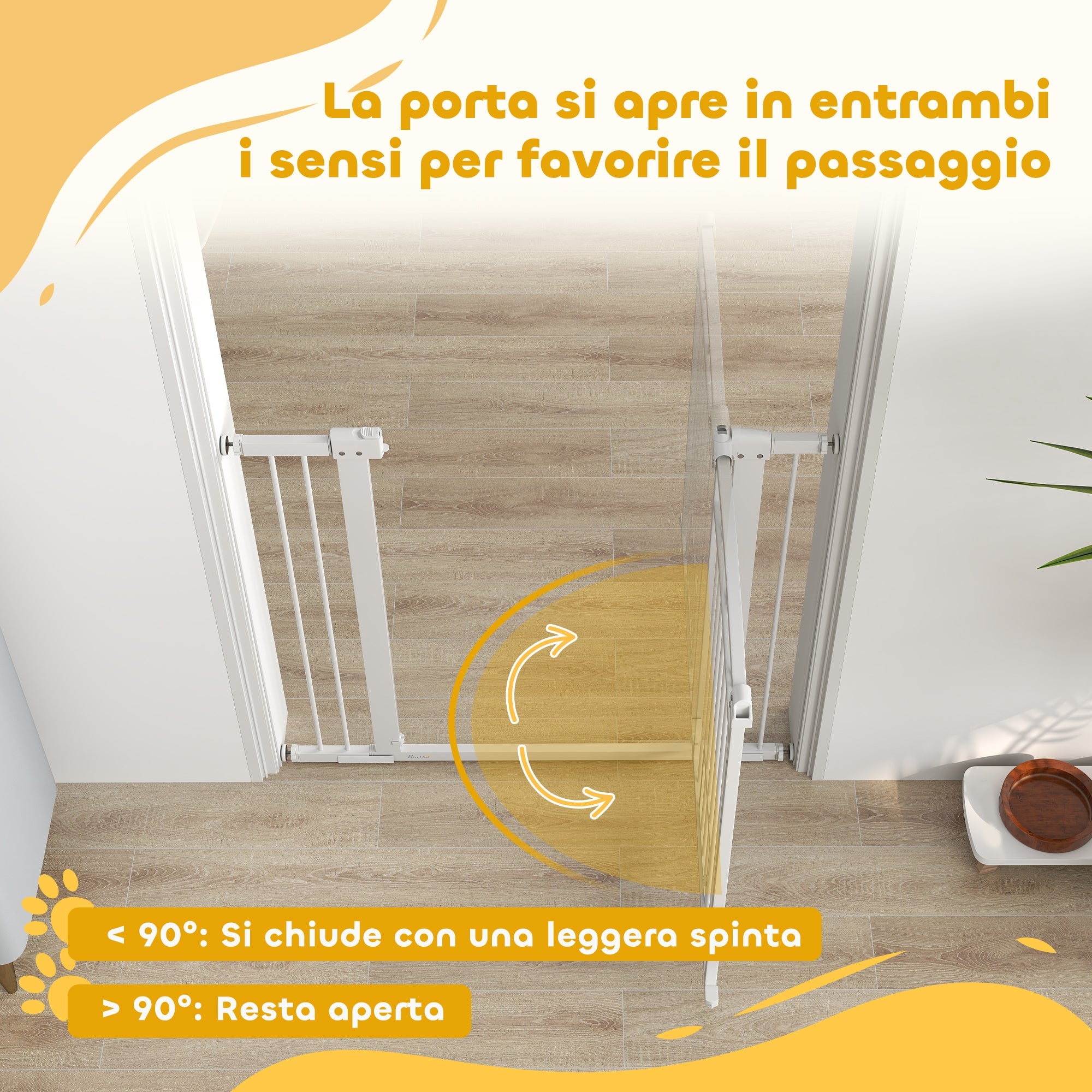 Cancelletto di Sicurezza con Estensioni 76-104 cm e Porta per Gatti Bianco