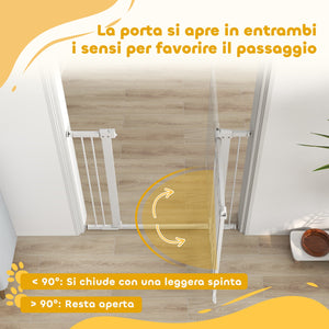 Cancelletto di Sicurezza con Estensioni 76-104 cm e Porta per Gatti Bianco