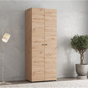 Armadio Camera da Letto Pomar, Guardaroba 2 Ante Appendiabiti, 79x208h cm Marrone Rovere Nodi