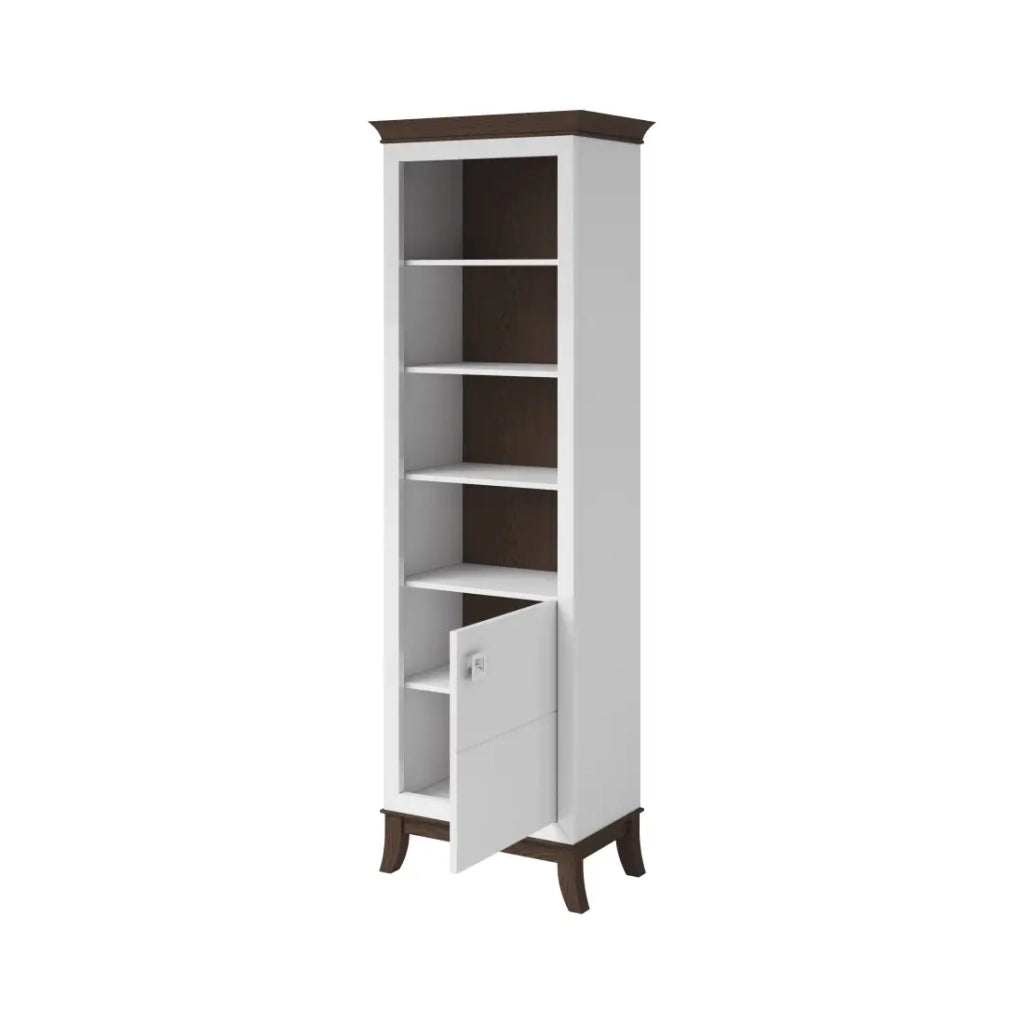 Vetrina 1 porta bassa collezione PALACE. Colori bianco e rovere scuro.