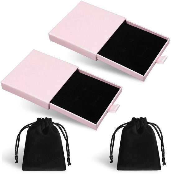 Scatola per gioielli piccola - 4 pezzi - Borse di velluto - Scatole di regalo - Rosa/Nero - Ideale per gioielli - Scatola per gioielli