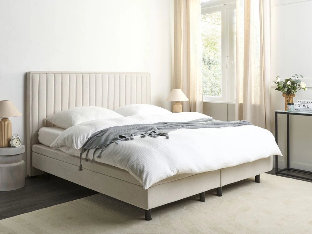 Letto Tessuto Beige chiaro Elettrico Regolabile con Telecomando 180 x 200 cm
