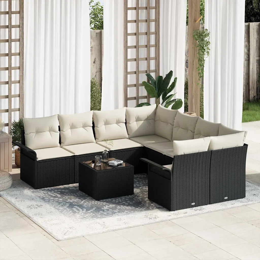 Set Divano da Giardino 9 pcs Nero e Crema polyrattan 3353966