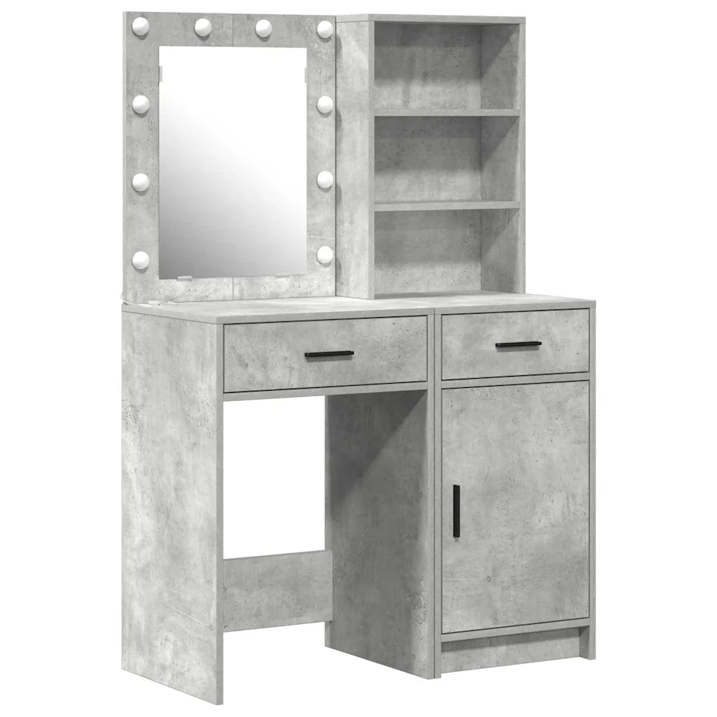 Set da Toeletta | Tavolo da Trucco con LED con porta 2 pz Grigio cemento