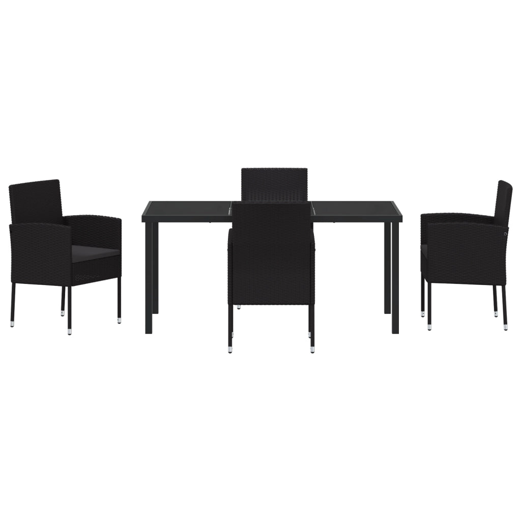 Set da Pranzo da Giardino con Cuscini Neri in Polyrattan