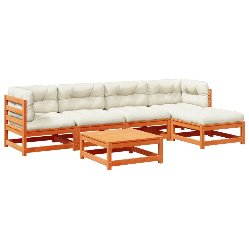 Set Divani Giardino 6pz con Cuscini Marrone Cera Massello Pino 3299402