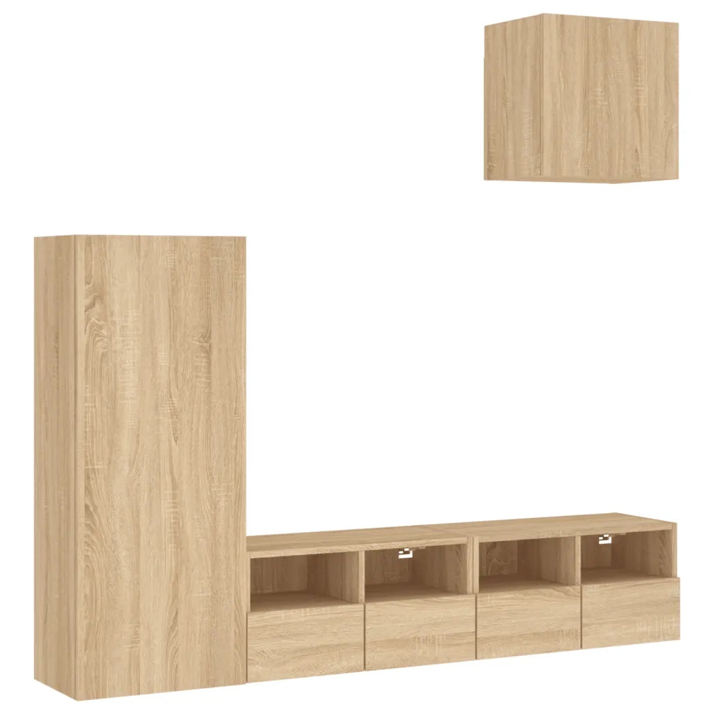 Mobili TV a Muro 4pz-Set di 4 Credenza per TV sospesa Rovere Sonoma in Legno Multistrato 190372