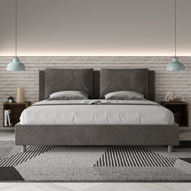 Letto imbottito Matrimoniale 200x210 cm Antea - Con rete,Microfibra,Grigio
