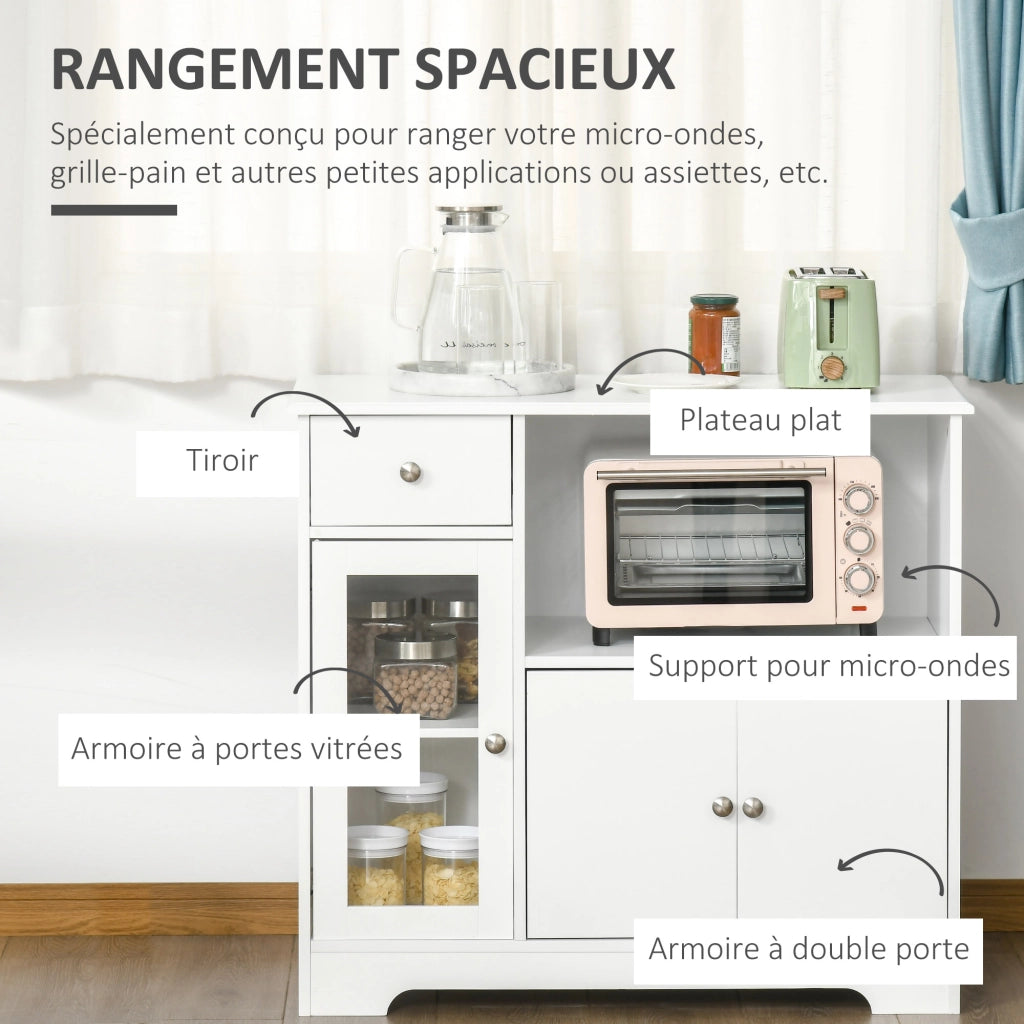 Armadio da cucina ¨C zephmum ¨C 90x40x82 cm, bianco, vetro temperato, legno