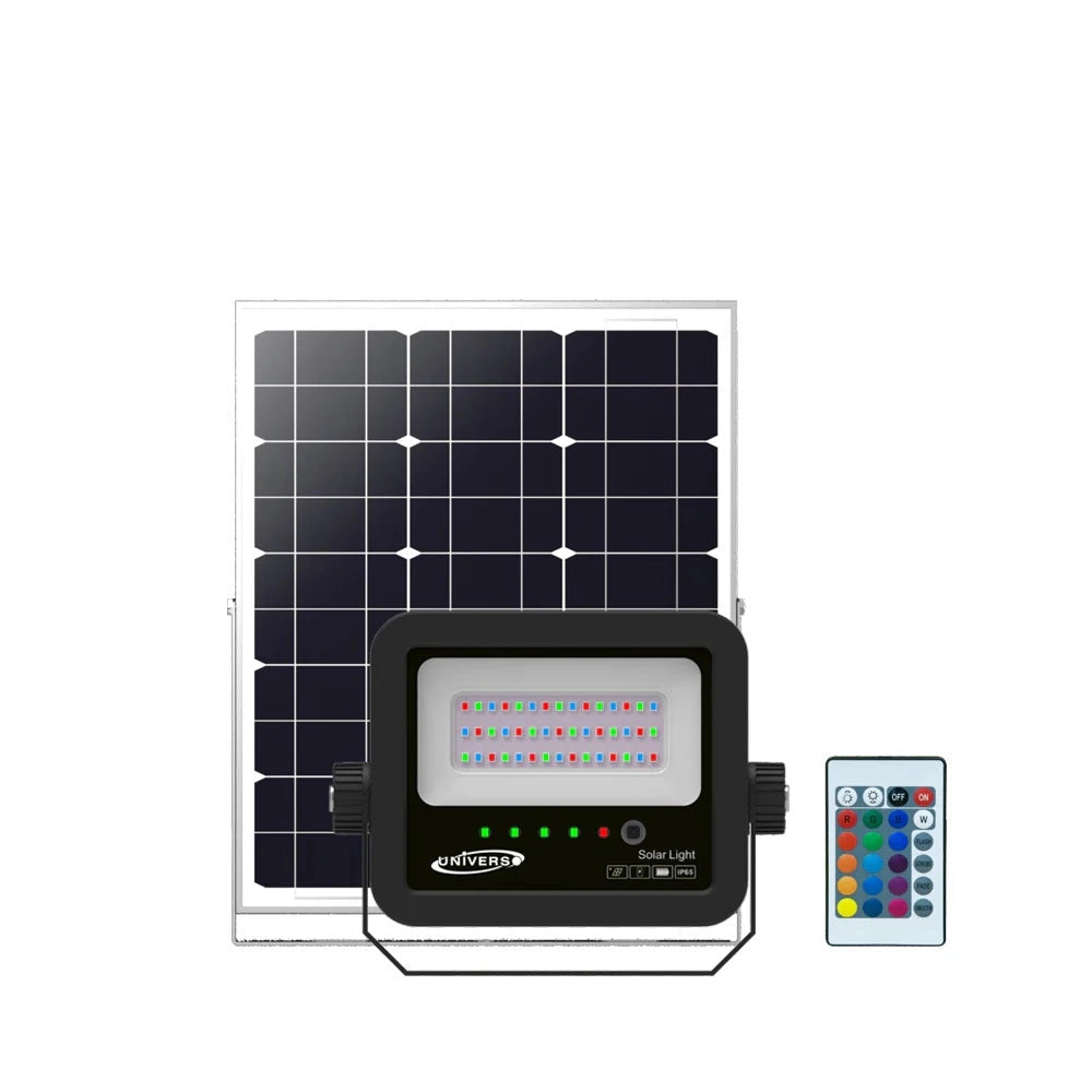 Faretto LED Solare RGB 40W da Esterno IP65 con Telecomando, Luce Multicolore 150 Lumen, Illuminazione Giardino e Facciate Watt: 80W