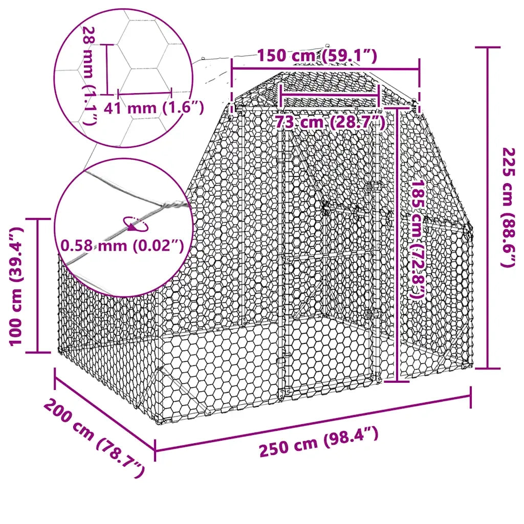Recinto per Polli con Tetto 2,5x2x2,25 m in Acciaio Zincato CFW5287625