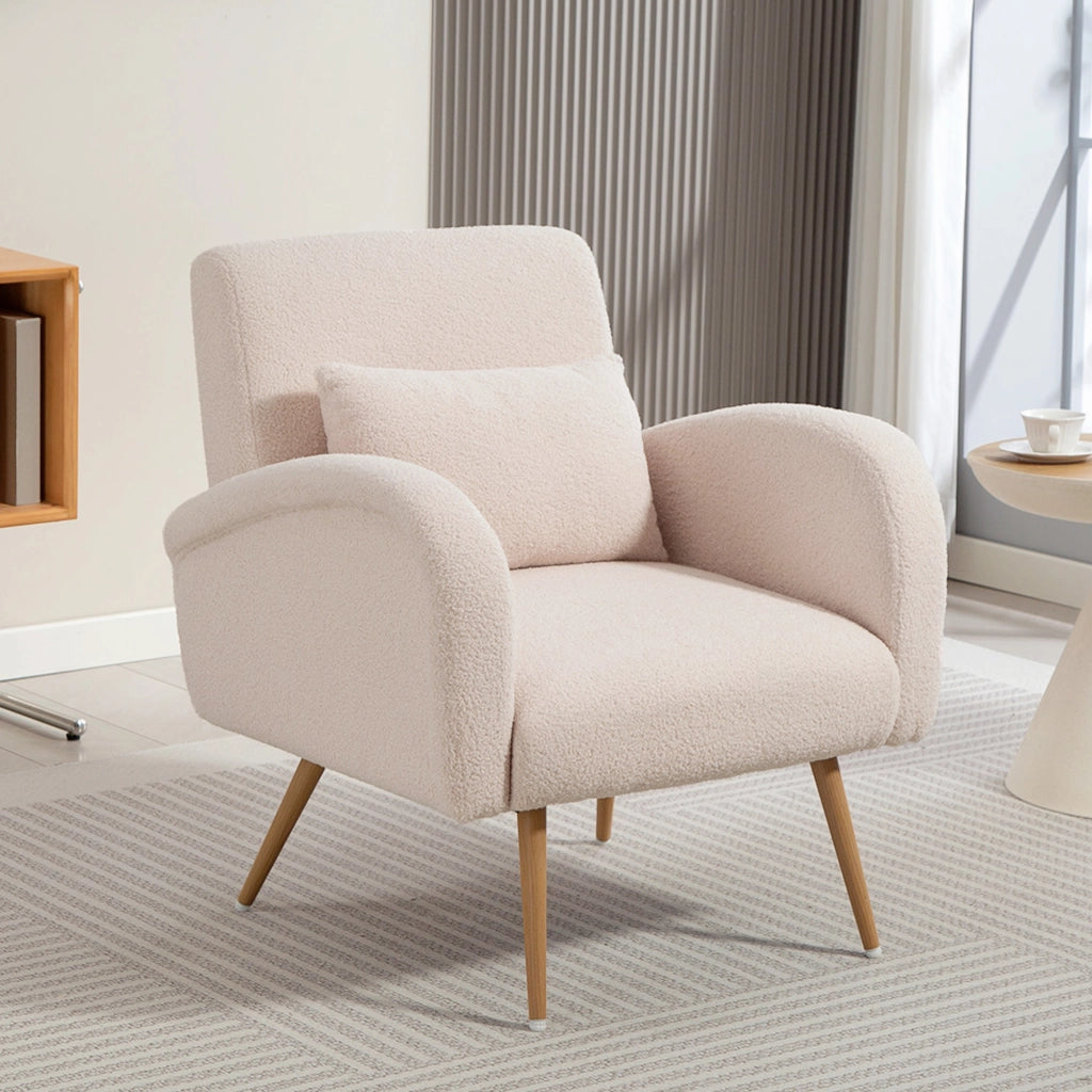 Poltrona Relax Moderna in Tessuto Teddy con Cuscino Sfoderabile ¨C Zephmum ¨C Beige 77x77x83 cm