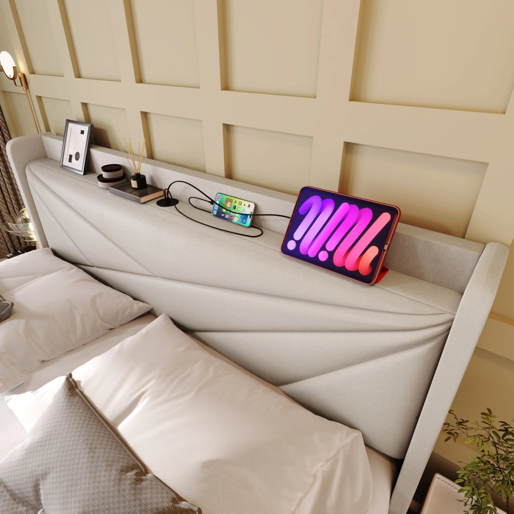 letto imbottito cotone lino beige 160x200 cm