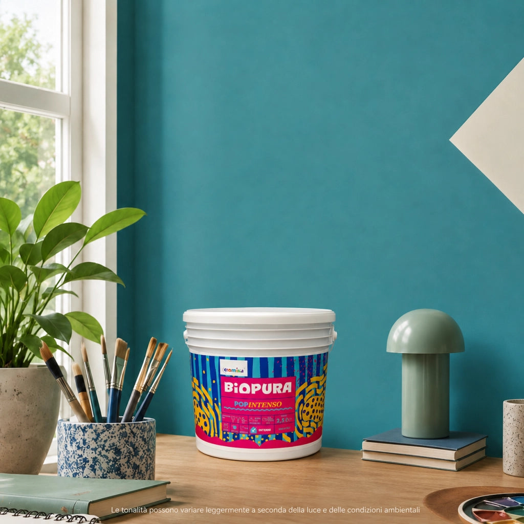 Popintenso palestra e decori interni pittura murale lavabile e coprente cromika *** formato 2.5 lt, colore- azzurro g...
