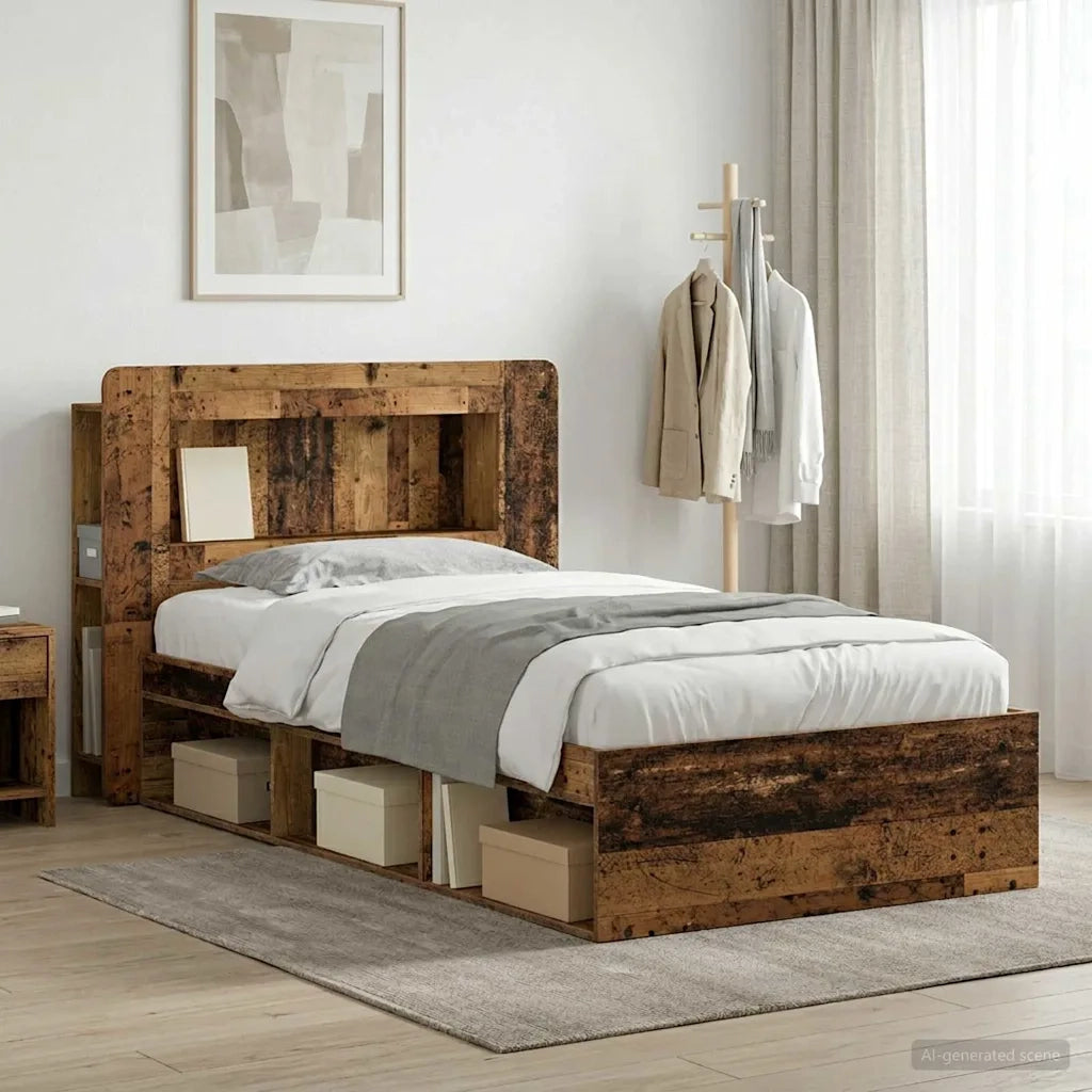 Telaio del letto con storage Legno antico 90 x 200 cm