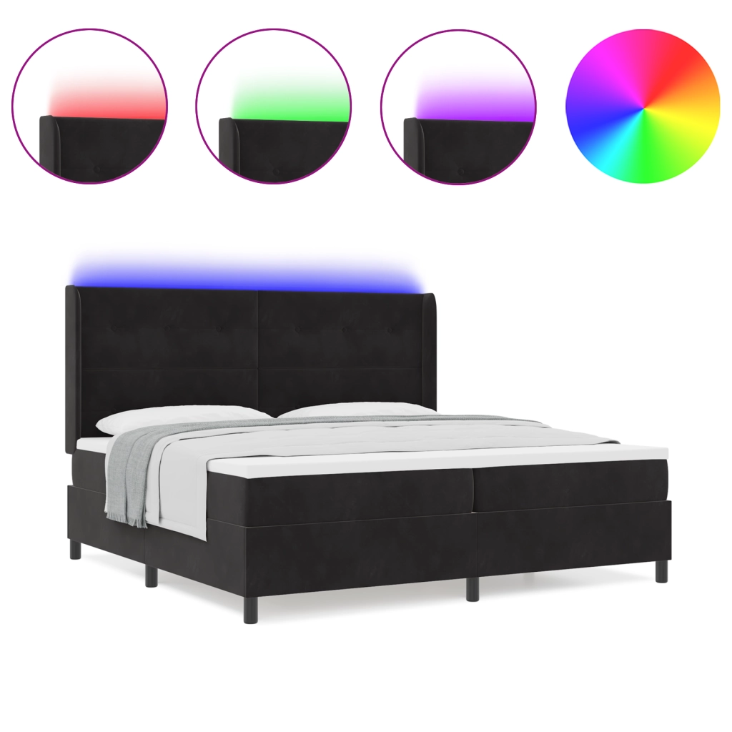 Letto Box Spring con Materasso e LED Nero 200x200 cm Velluto