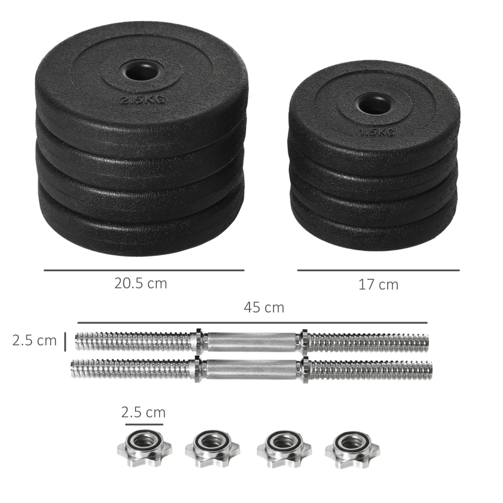 Set Manubri Pesi 20 kg con Dischi e Manubri ¨C zephmum ¨C Nero 43x18x7.5 cm