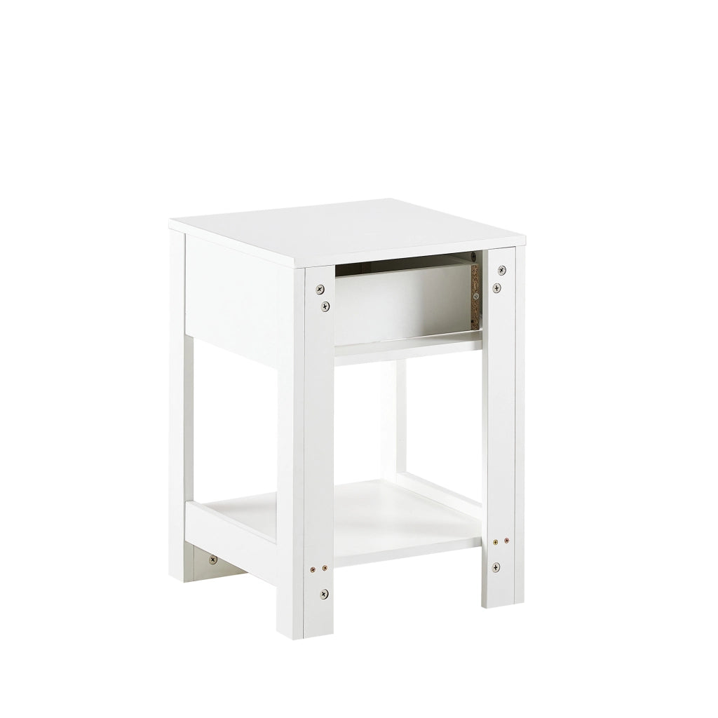 TAVOLINO NOTTE con cassetto 55x40x40 cm MDF bianco/naturale effetto rattan