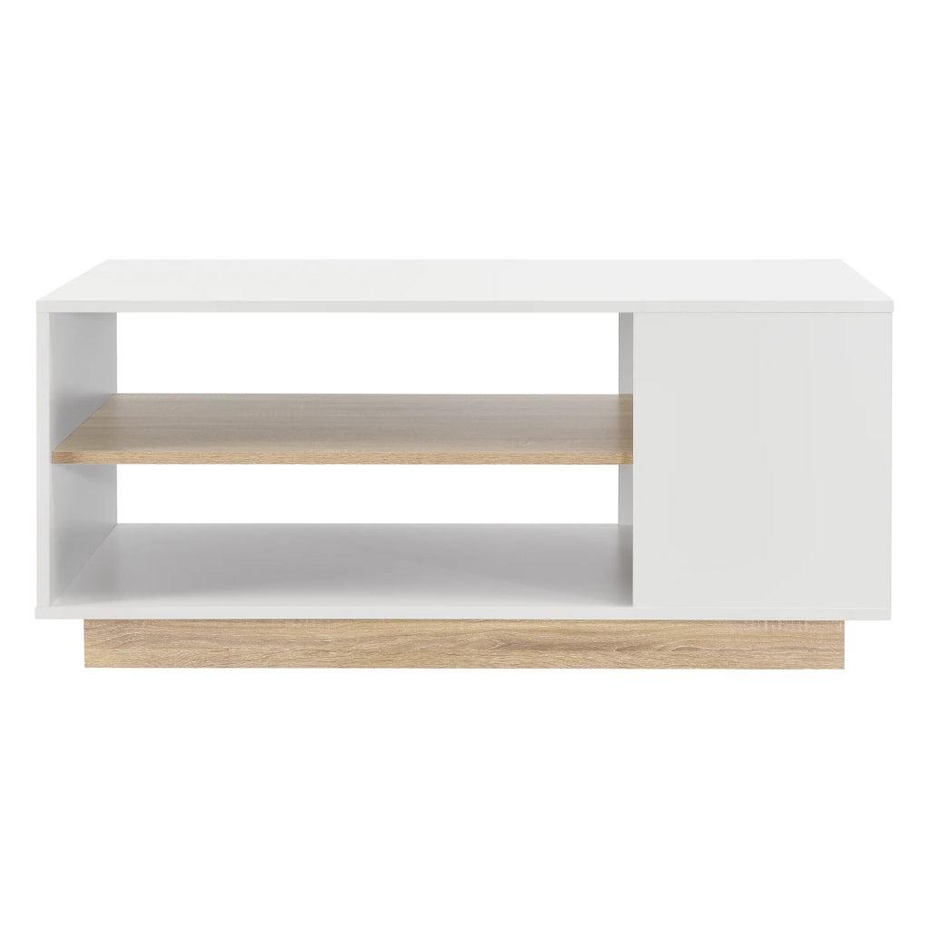Tavolino rettangolare per soggiorno elegante mobile con ripiano portaoggetti in truciolare rivestito in melaminico 46 ​​x 100 x 60 cm finitura rovere bianco 03_0006176