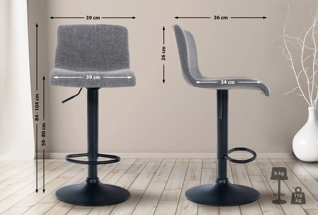 Sgabello HOVER in tessuto grigio chiaro,Metallo nero opaco