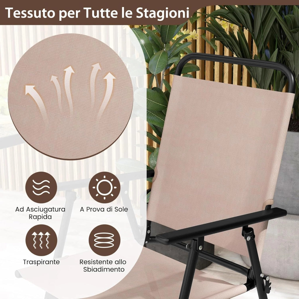 Set Mobili da Giardino 3 Pezzi in Metallo, Tavolo in Vetro e 2 Sedie Pieghevoli, Tavolo da Giardino con Sedie, per Giardino, Portico, Balcone (Senza Ombrello)