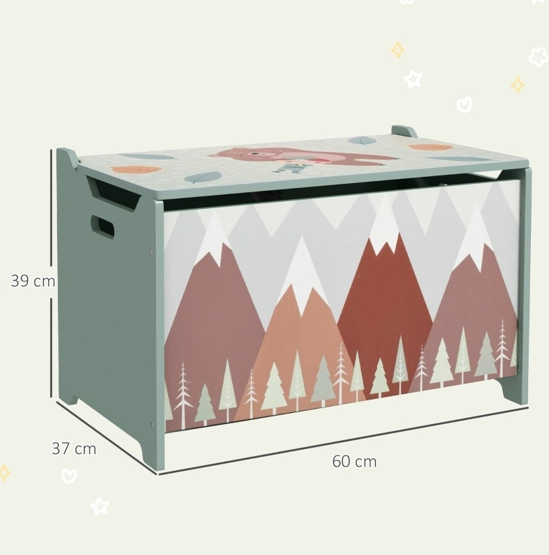 Cassapanca portagiochi in legno verde con coperchio