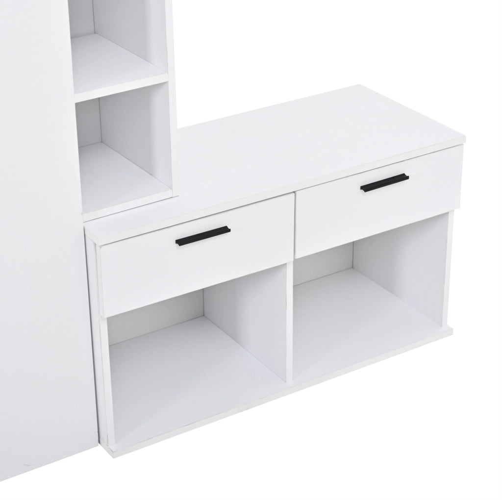 Garderoba da ingresso con specchio; 2 cassetti; 4 ganci e scarpiera 120x35x175;5 cm; bianco