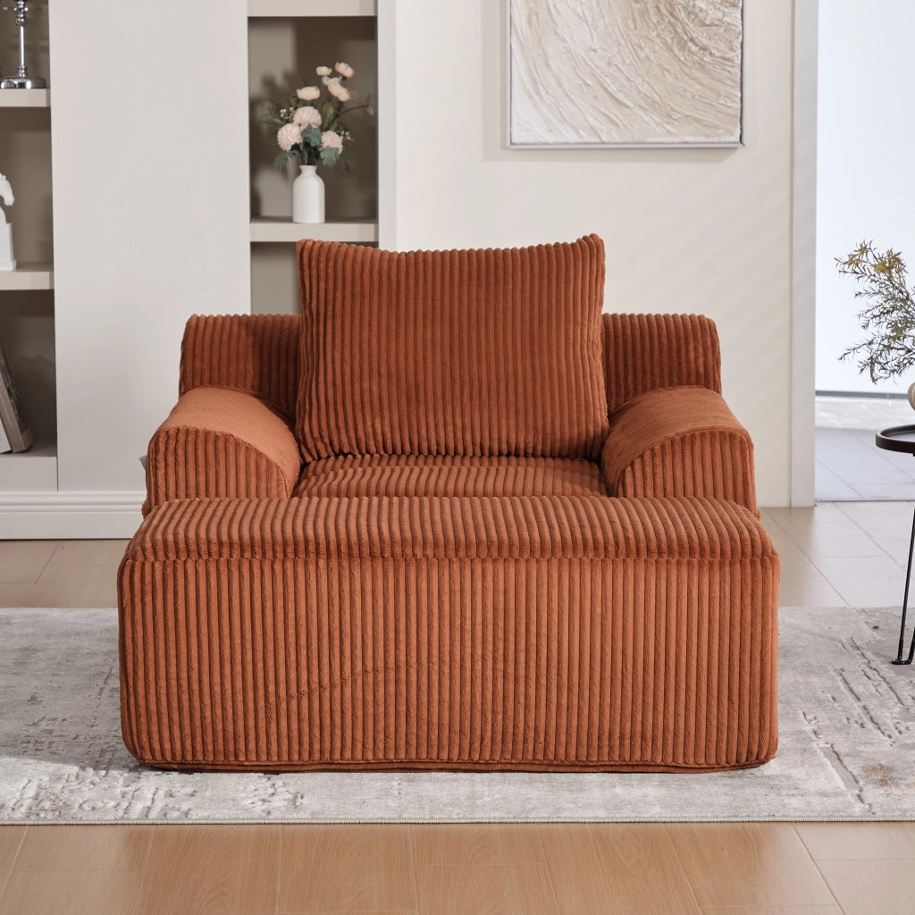 OKWISH Poltrona con Poggiapiedi, Seduta Profonda con Tasche Laterali e Cuscino, Velluto a Coste Arancione 147 × 110 × 67 cm
