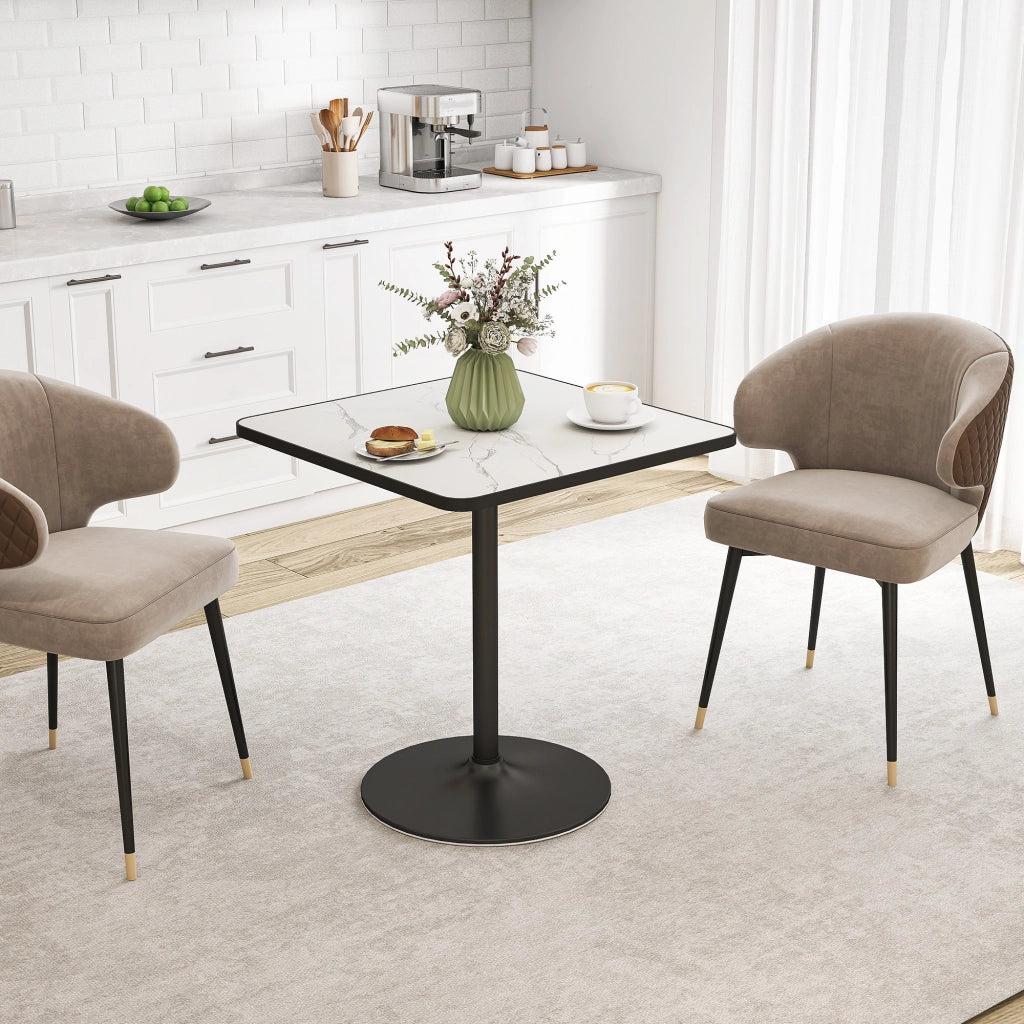 Tavolo da pranzo quadrato ¨C zephmum ¨C 70x70 cm, effetto marmo, bianco