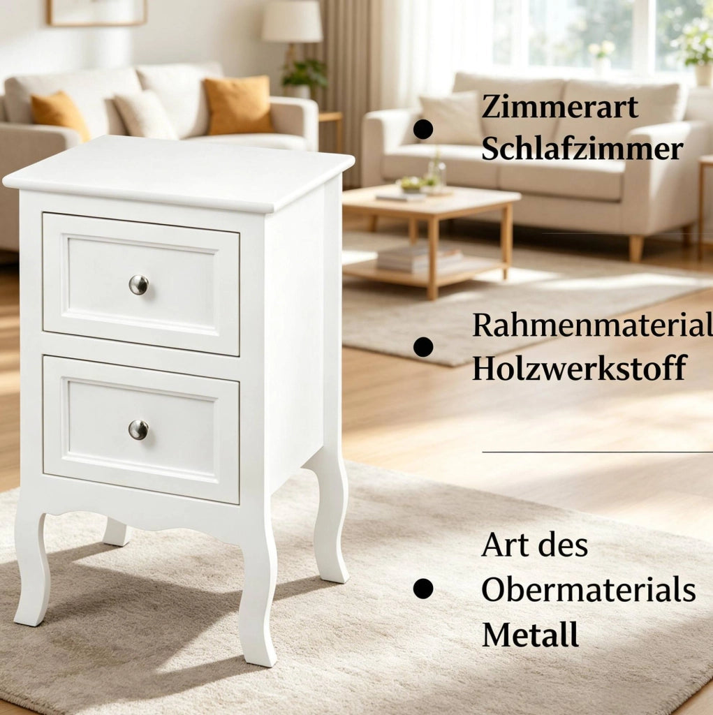 Comodino moderno bianco con 2 cassetti in MDF laccato 40x60x30 cm