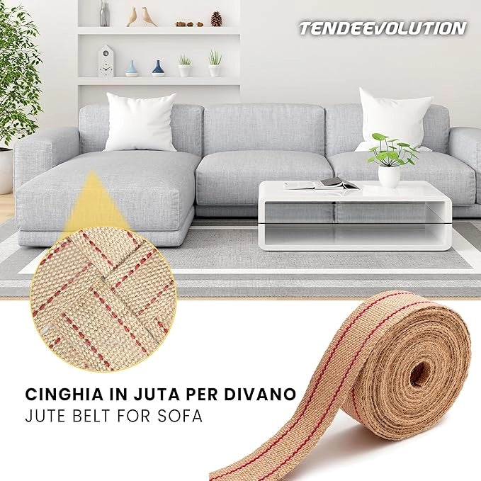 Cinghia Iuta Cinta Juta per Tappezzeria al Metro Lineare - Made in Italy - Sostituzione Fondo Sedie, Divani & Poltrone