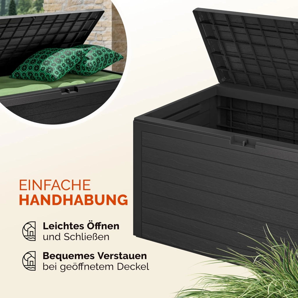 ® Baule da Giardino XXL 280 L Cassapanca Richiudibile 2 Maniglie 116x43x55cm Box Esterno Contenitore Effetto Legno