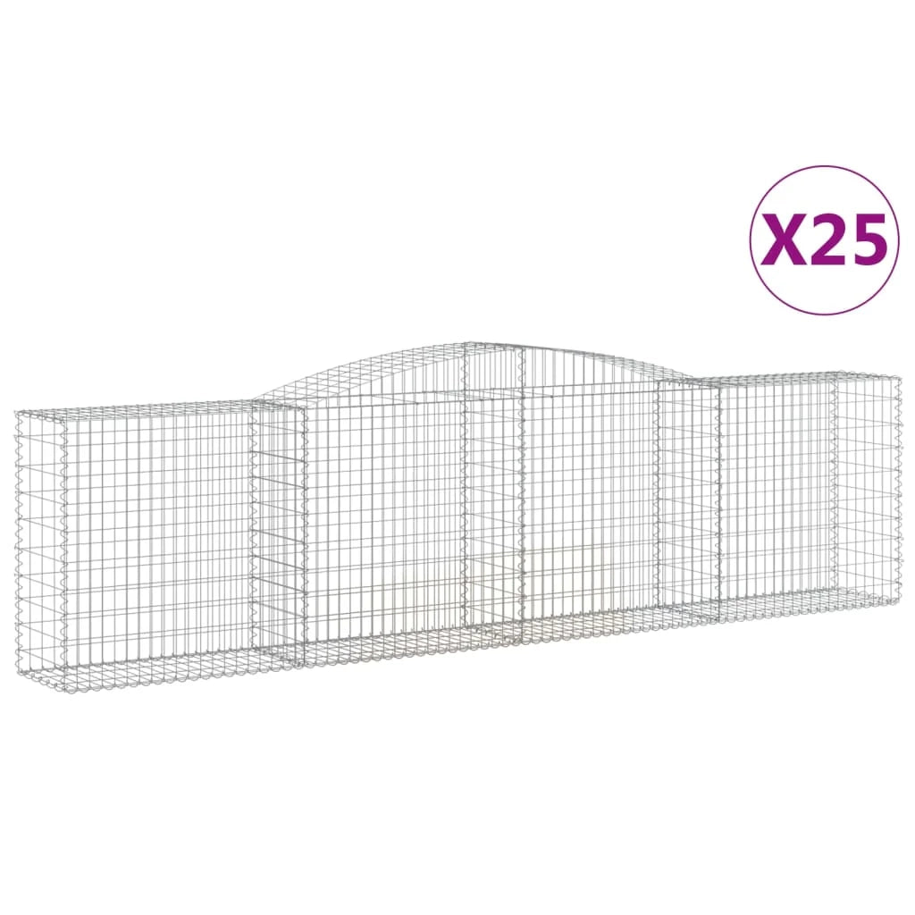 Cestini gabbioni recinzione a gabbia muro di contenimento ad arco 25 pezzi 400 x 50 x 100/120 cm ferro zincato argento 02_0040710