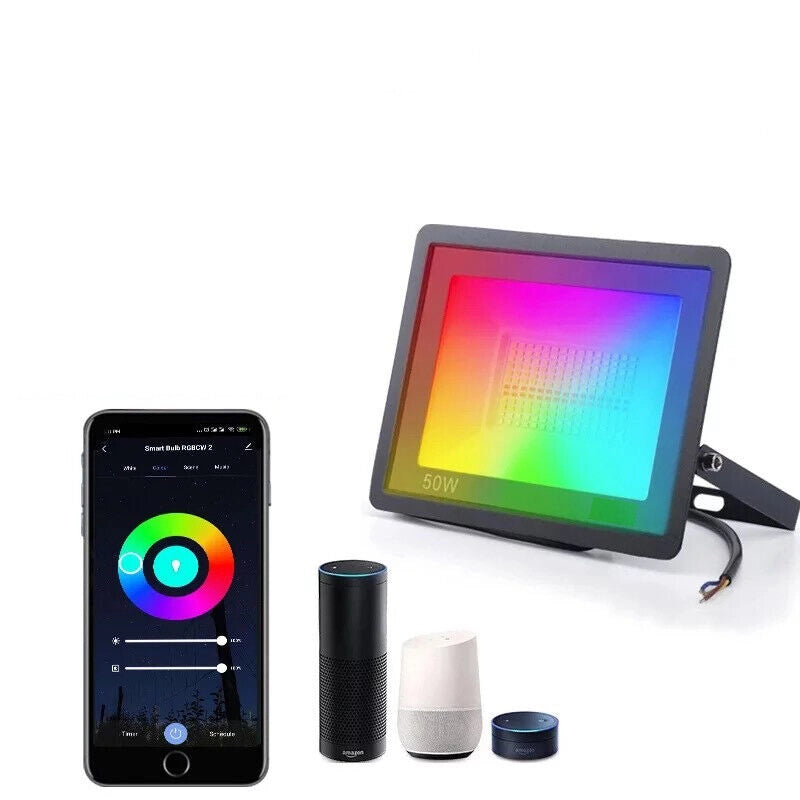Faro a Led RGB da Esterno IP65 Smart Compatibile Google Alexa da 50W Proiettore