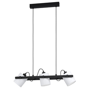 Lampadario A Sospensione Vintage Hornwood 1 Acciaio Nero Legno 3 Luci E27