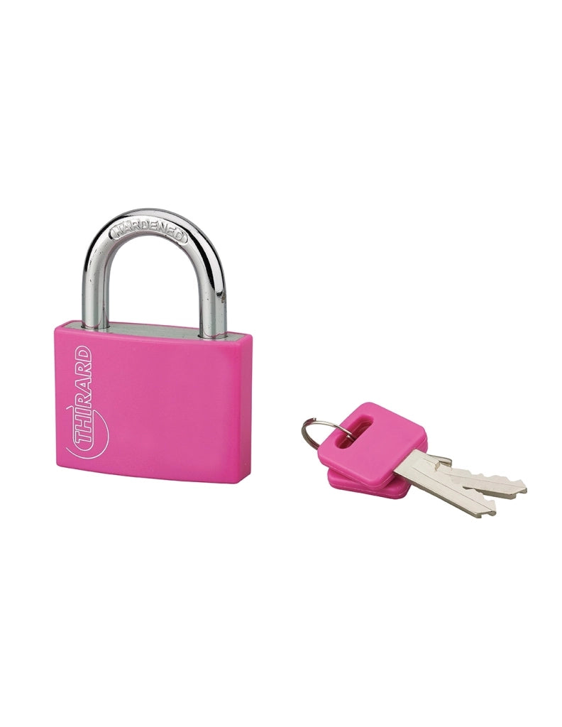Lucchetto Maxium color 50mm, arco acciaio temprato, rosa, corpo alluminio, 2 chiavi - THIRARD