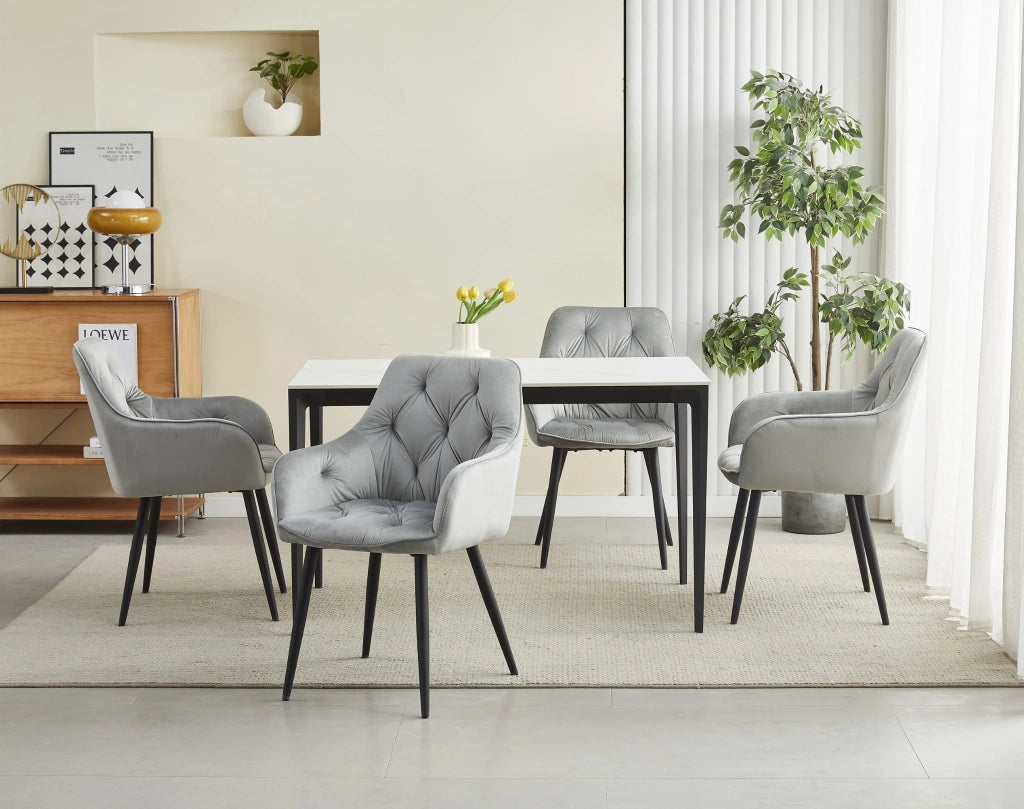 Sedie da pranzo Valora LUKK - Velluto grigio argento con gambe nere x 2
