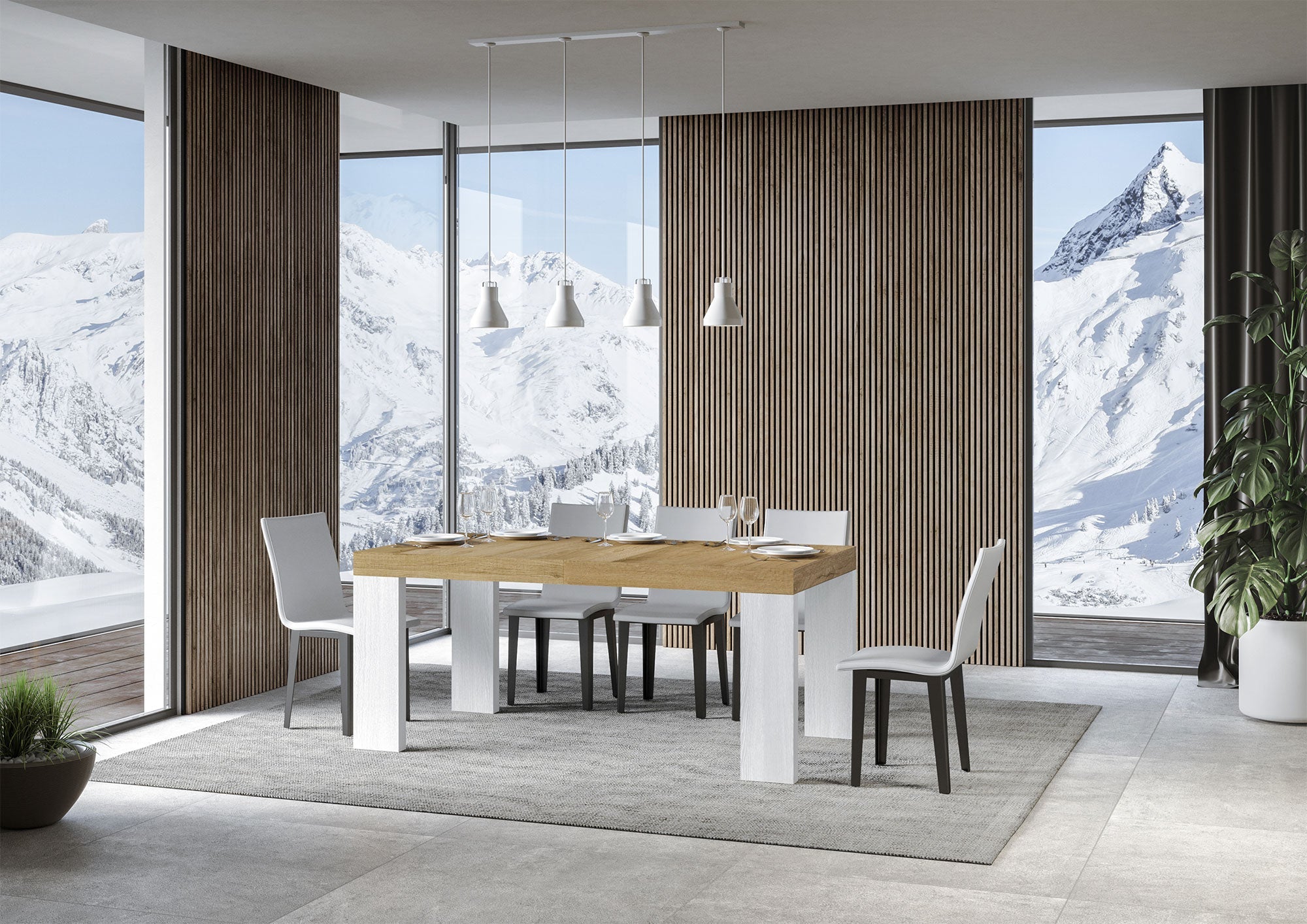 Tavolo Allungabile 180/284x90x77 cm Roxell Mix piano Quercia Natura gambe Bianco Frassino