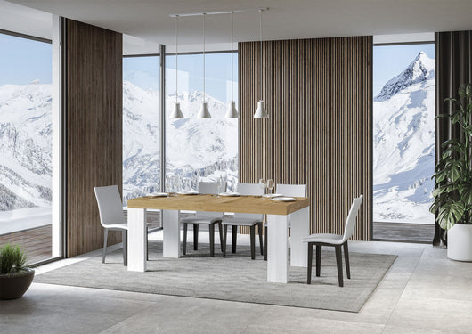 Tavolo Allungabile 160/420x90x77 cm Roxell Mix piano Quercia Natura gambe Bianco Frassino