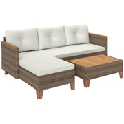 Set Salotto da Giardino Divano 2 Posti con Chaise Longue e Tavolino  in Rattan PE Crema