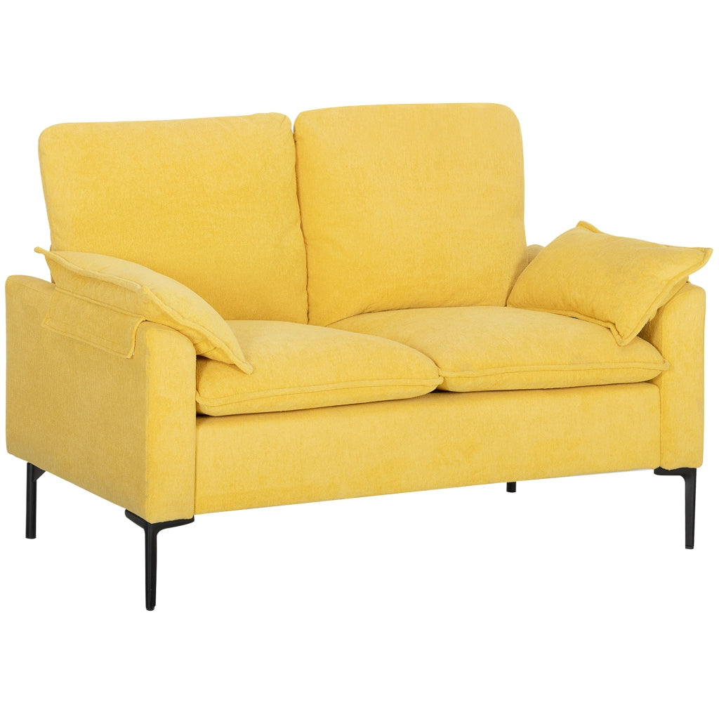 Divano 2 Posti con Cuscini Tessuto Morbido ¨C Zephmum ¨C 130x77x84 Giallo