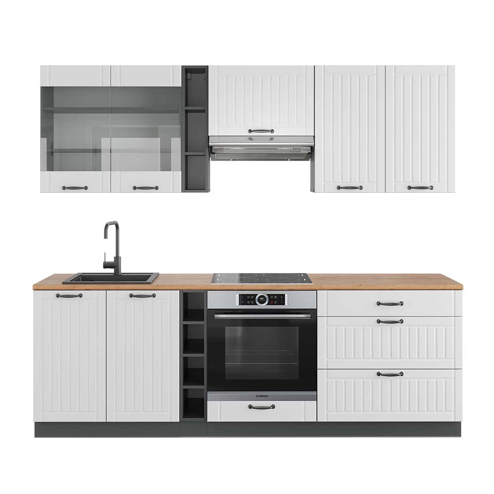 Cucina componibile Fame-Line Bianco rustico/Antracite 235 cm, PL Rovere Vicco