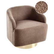 Poltrona in tessuto bouclè marrone con base Girevole stile retrò glamour