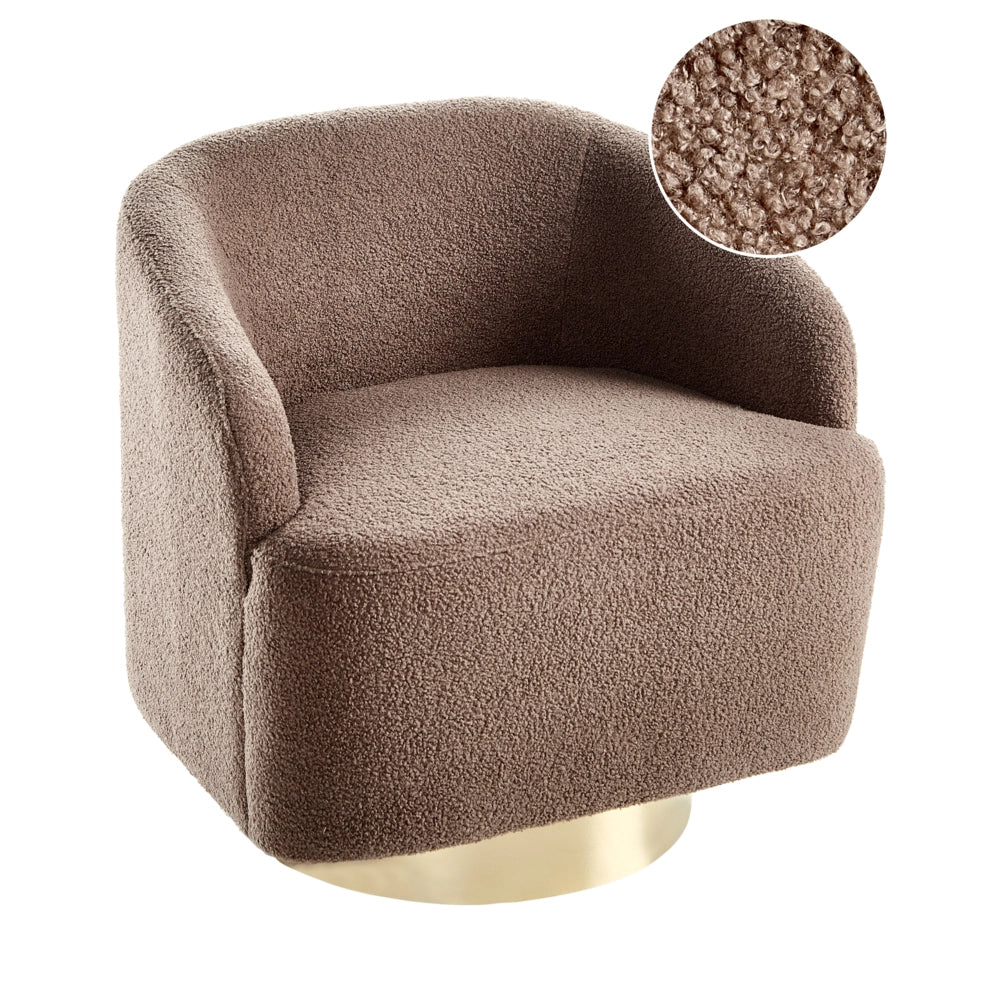 Poltrona in tessuto bouclè marrone con base Girevole stile retrò glamour