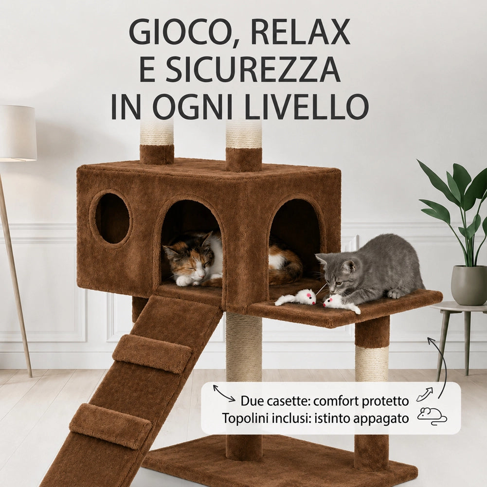 Tiragraffi per Gatti Albero Sisal Parco Giochi Gatto Tira Graffi 170cm Marrone