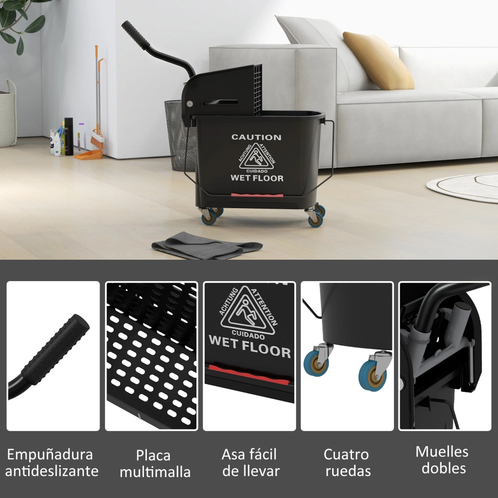 Secchio per Lavapavimenti con Ruote e Strizzatore ¨C Xylo ¨C 20L 60x27x70,5cm Nero